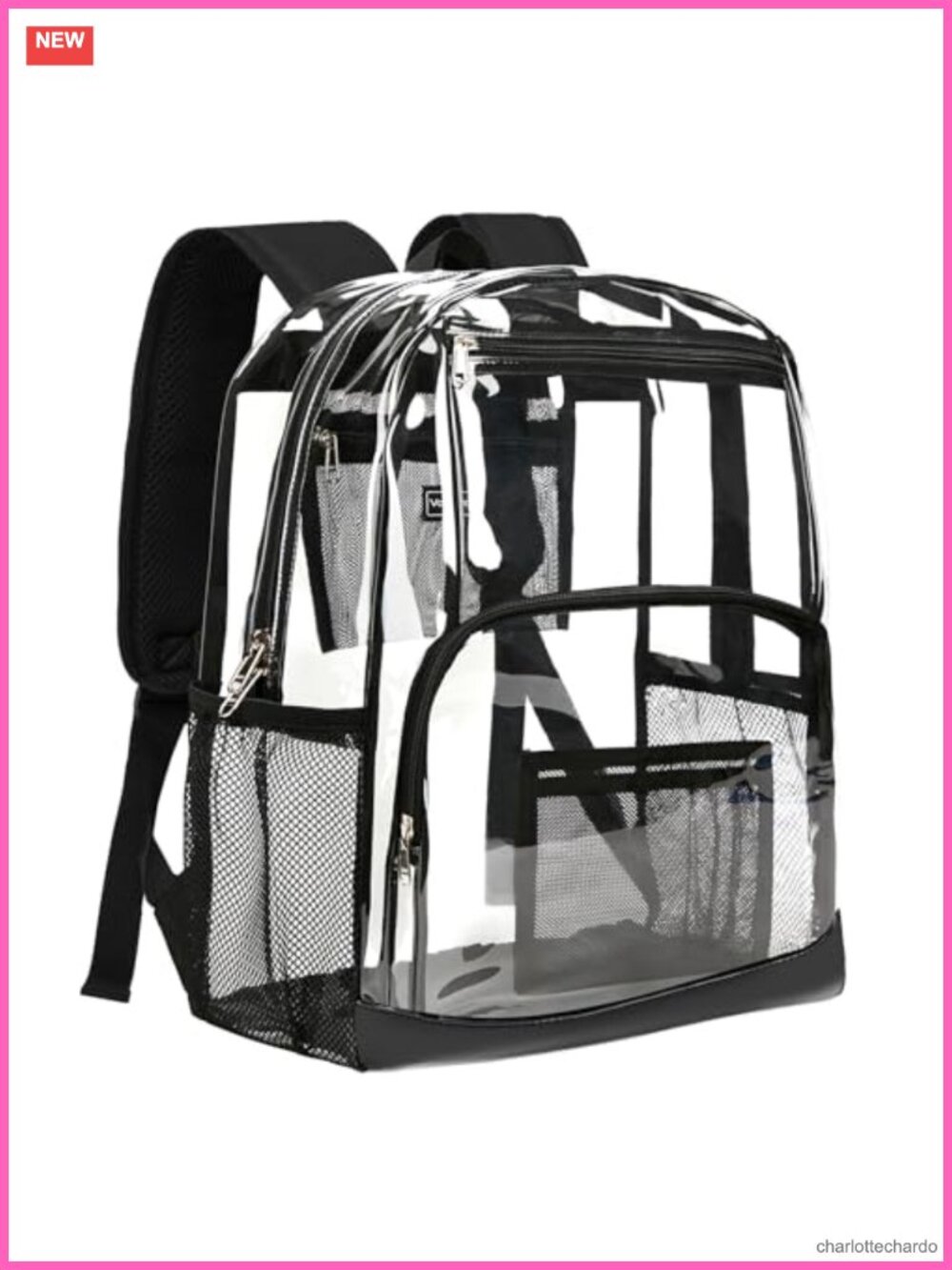 16" Clear Backpack, Heavy Duty Transparent PVC Bookbag, Padded Straps